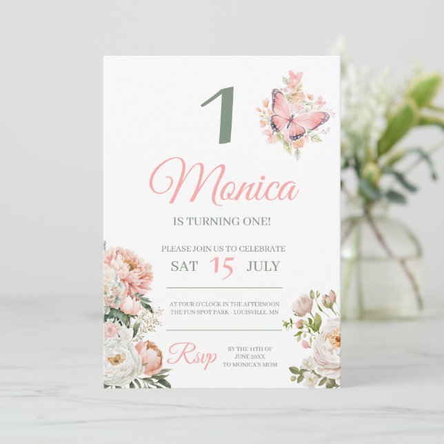 Rosa blommigt personlig födelsedagsfest inbjudan (Stående Fram)
