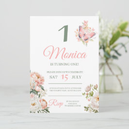 Rosa blommigt personlig födelsedagsfest inbjudan