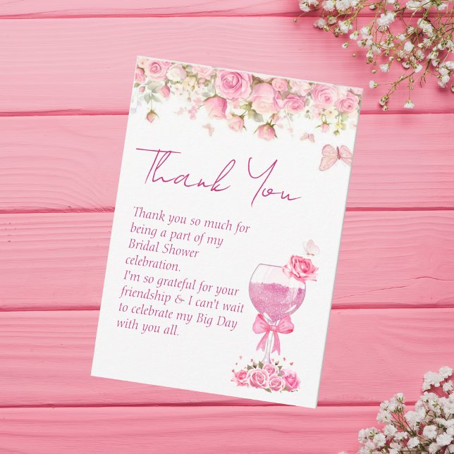 Rosa Blommigt Petals & Prosecco Möhippa Tack Kort (Skapare uppladdad)