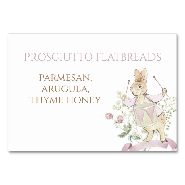 Rosa Blommigt Peter, Rabbit Monogram Baby Shower Bordsnummer (Framsidan)