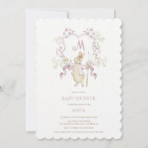Rosa Blommigt Peter, Rabbit Monogram Baby Shower