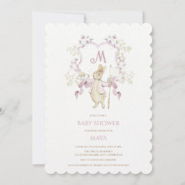 Rosa Blommigt Peter, Rabbit Monogram Baby Shower Inbjudningar