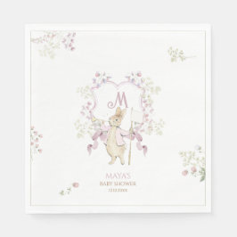 Rosa Blommigt Peter, Rabbit Monogram Baby Shower Pappersservett