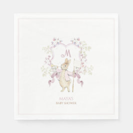 Rosa Blommigt Peter, Rabbit Monogram Baby Shower Pappersservett