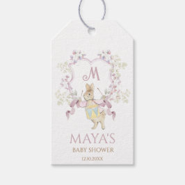 Rosa Blommigt Peter, Rabbit Monogram Baby Shower Presentetikett