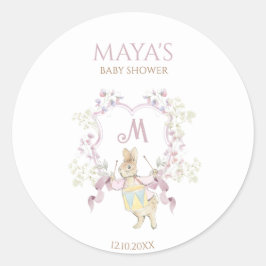 Rosa Blommigt Peter, Rabbit Monogram Baby Shower Runt Klistermärke