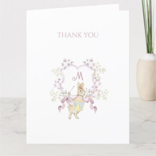 Rosa Blommigt Peter, Rabbit Monogram Baby Shower Tack Kort