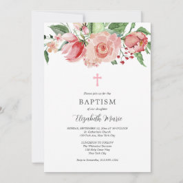 Rosa Blommigt Photo Bible Verse Baptism for Girls Inbjudningar