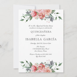 Rosa Blommigt Photo Bible Verse Quinceañera Inbjudningar