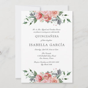 Rosa Blommigt Photo Bible Verse Quinceañera Inbjudningar