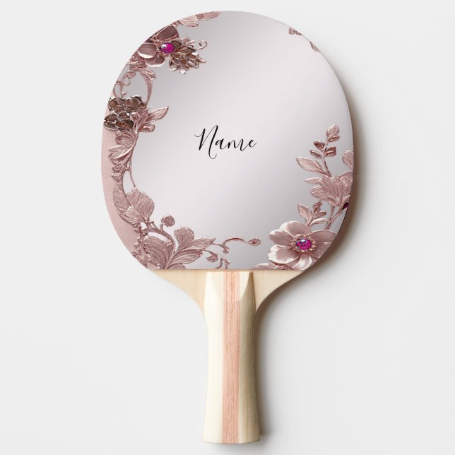 Rosa Blommigt Ping Pong Paddle Pingisracket (Framsidan)