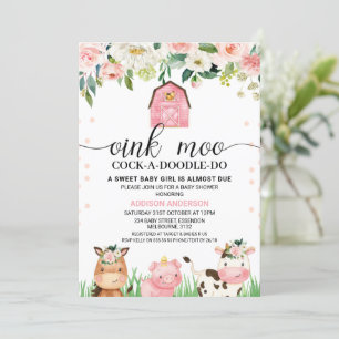 Rosa Blommigt Play Boskap Baby Shower Inbjudningar