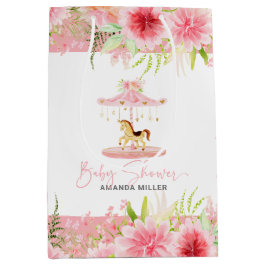 Rosa Blommigt Pony Carousel Bay Shower Typography
