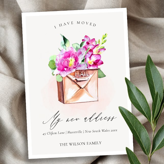 Rosa Blommigt-postlåda jag har Flyttat kort (Skapare uppladdad)