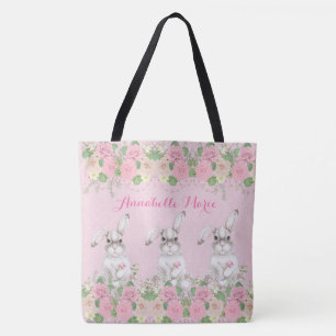 Rosa Blommigt Precious Bunny Rabbit Tygkasse