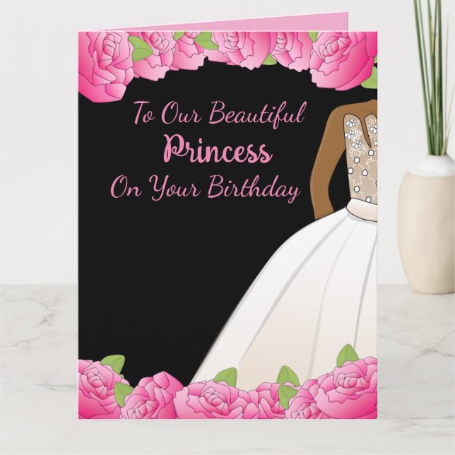 Rosa Blommigt Princess African American Dotter Kort (Framsida)