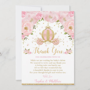  Rosa Blommigt Princess Baby Shower Carriage Tack Kort