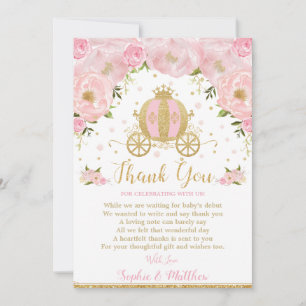 Rosa Blommigt Princess Baby Shower Pumpkin Carriag Tack Kort