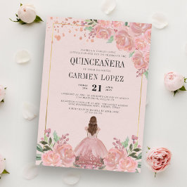 Rosa Blommigt Princess Birthday Quinceanera in Inbjudningar
