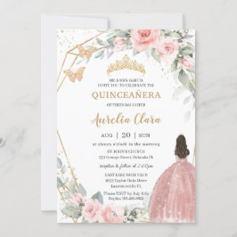  Rosa Blommigt Princess Butterflies Quinceañera Inbjudningar