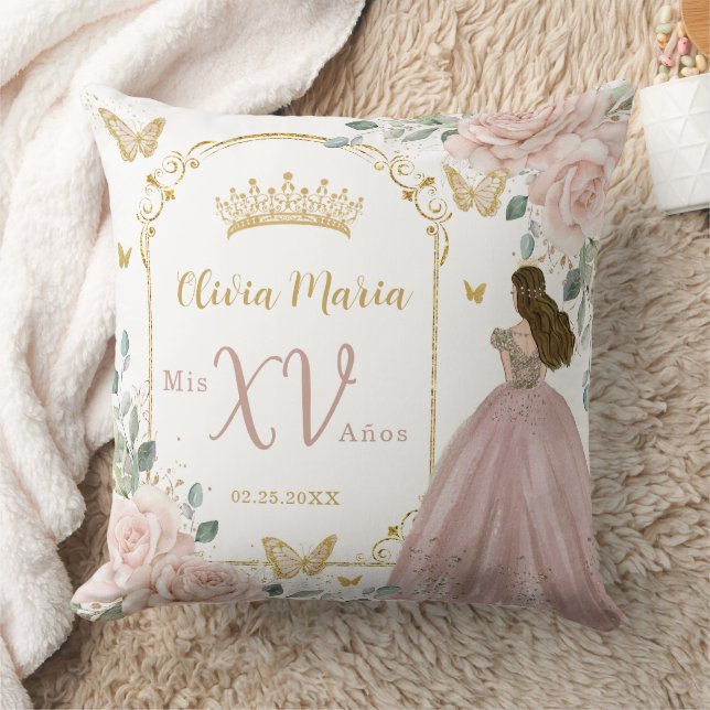  Rosa Blommigt Princess Butterflies Quinceañera Kudde (Filt)