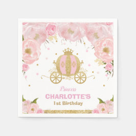 Rosa Blommigt Princess Carriage Birthday Baby Show Pappersservett