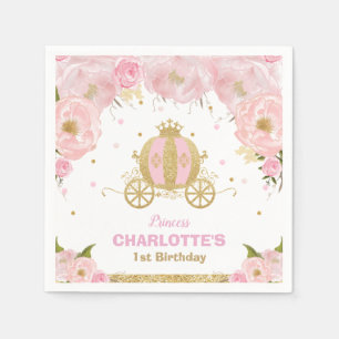 Rosa Blommigt Princess Carriage Birthday Baby Show Pappersservett