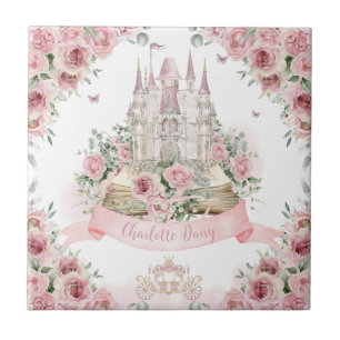 Rosa Blommigt Princess Castle Storybook Bok Kakelplatta