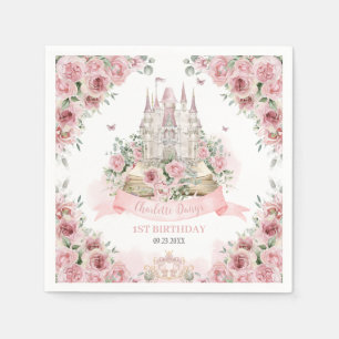 Rosa Blommigt Princess Castle Storybook Bok Pappersservett