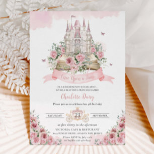 Rosa Blommigt Princess Castle Storybook Inbjudningar