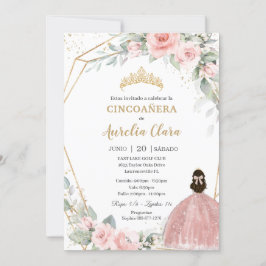  Rosa Blommigt Princess Cincoañera 5:e födelsedage Inbjudningar