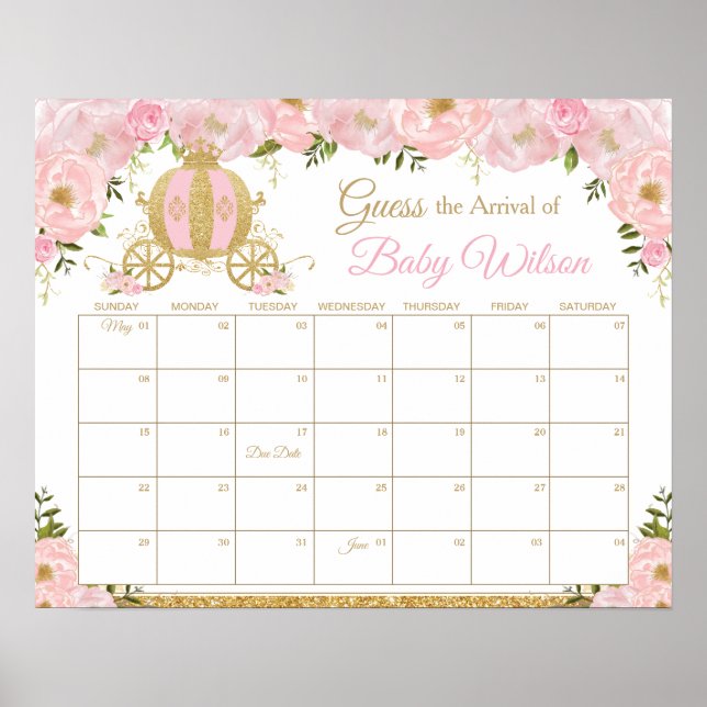 Rosa Blommigt Princess Gissa Baby Arrival Game Poster (Framsidan)