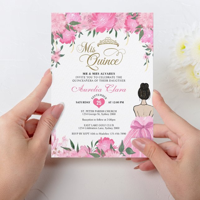  Rosa Blommigt Princess Mis Quince Quinceañera Inbjudningar (Skapare uppladdad)