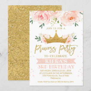 Rosa Blommigt Princess Party födelsedagsinbjudan Inbjudningar