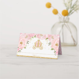 Rosa Blommigt Princess Pumpkin Carriage Guest Namn Placeringskort
