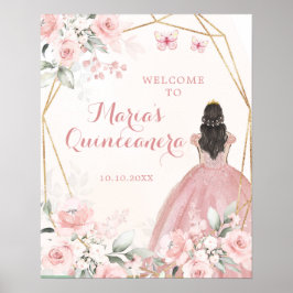  Rosa Blommigt Princess Quinceañera Välkommen Poster