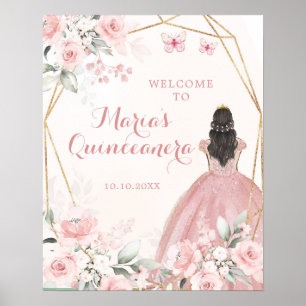 Rosa Blommigt Princess Quinceañera Välkommen Poster