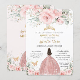  Rosa Blommigt Princess Ro Guld Quinceañera I Inbjudningar