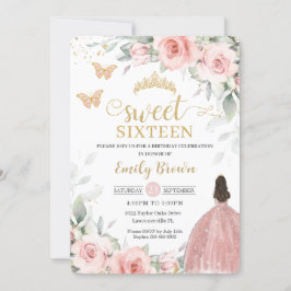  Rosa Blommigt Princess Ro Guld Sweet sixteen Inbjudningar