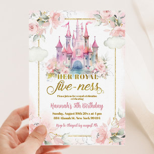 Rosa Blommigt Princess Royal Castle 5th Birthday Inbjudningar