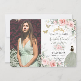  Rosa Blommigt Princess Sage Grönt Quinceañera Spara Datumet