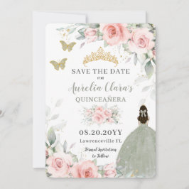  Rosa Blommigt Princess Sage Grönt Quinceañera Spara Datumet