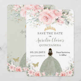  Rosa Blommigt Princess Sage Grönt Quinceañera Spara Datumet