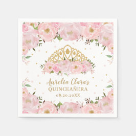  Rosa Blommigt Princess Tiara Krona QUINCEAÑERA Pappersservett