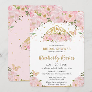 Rosa Blommigt Princess Tiara Möhippa Inbjudningar