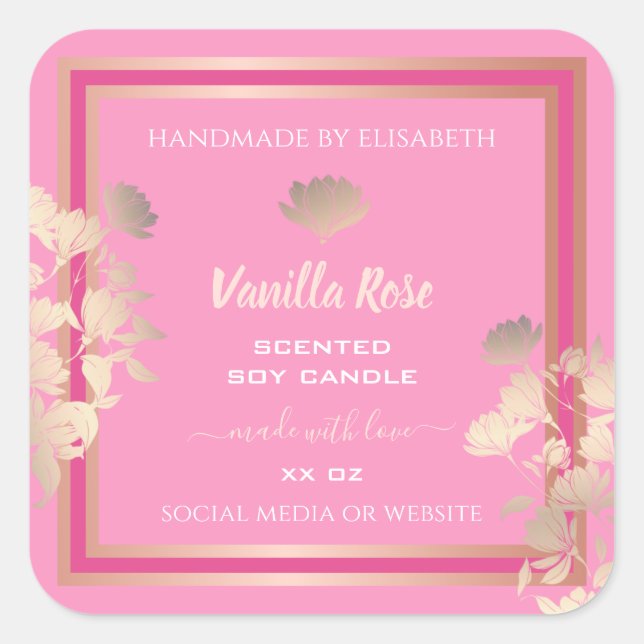 Rosa Blommigt Produktförpackning Etiketter Vanilla (Framsida)