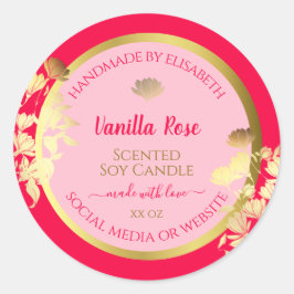 Rosa Blommigt Produktförpackningsetiketter Guld Ra Runt Klistermärke