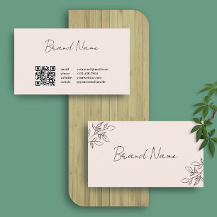 Rosa Blommigt Professionell Calligraphy QR-kod Visitkort
