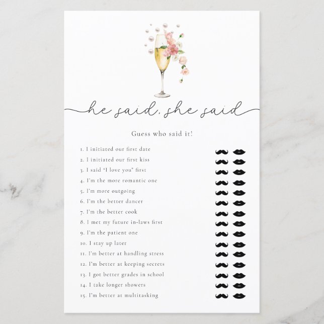 Rosa Blommigt Prosecco sa att hon sa Möhippa Game (Framsida)