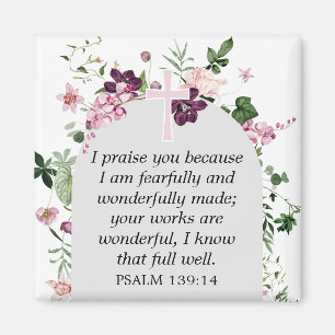 Rosa Blommigt Psalm 139:14 Magnet